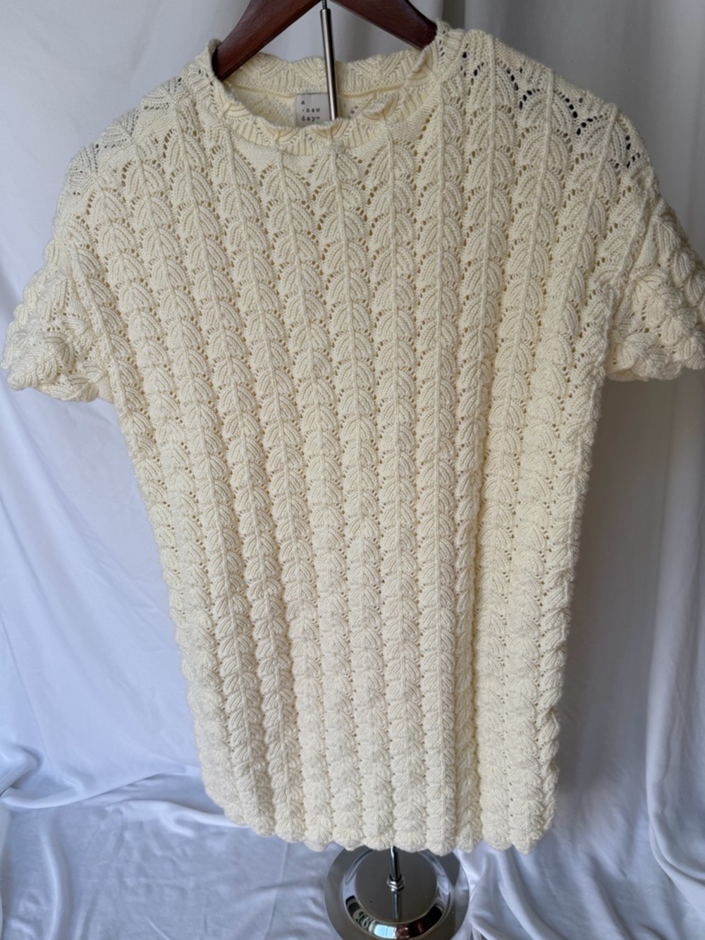 a new day Cream Open-Knit Short Sleeve Sweater Dress